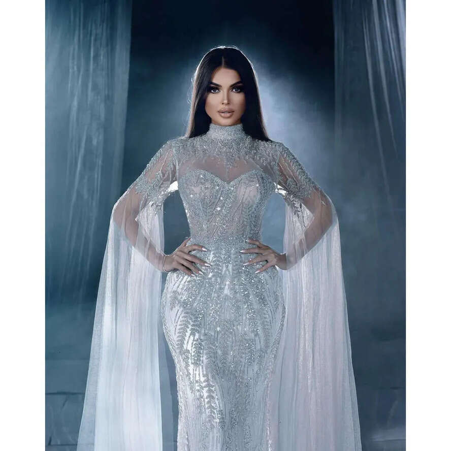 High Lace Gorgeous Neck Dresses Wedding Mermaid Applicants Long Sleeves On Tulle Zipper Or Length Custom Made Plus Size Bridal Gown Vestidos De Novia