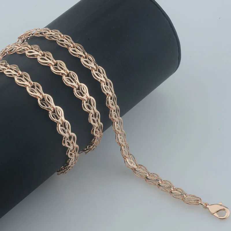 6mm Wen 585 rose gold colored feather shaped double-layer snake necklace bracelet set jewelry Y240926