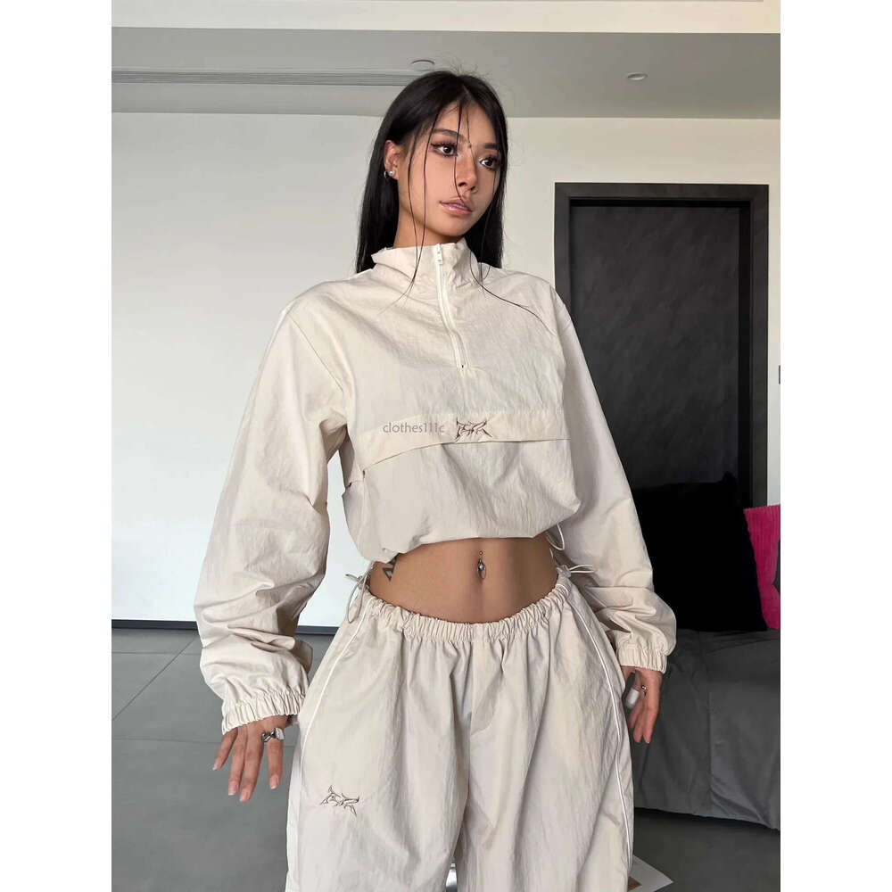 HOUZHOU Y2k Streetwear Khaki Pants Sets Women Gorpcore Vintage 90S Beige Tracuit Oversized Kpop Fashion Haruku Two Piece Set