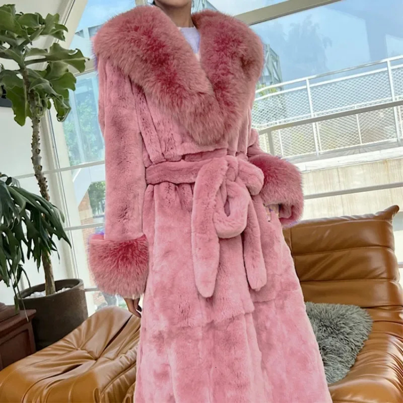 Winter Women Long Faux Coat Thick Warm Mink Jacket Feather Coats Oversized Outerwear Fur Collar Women's Clot