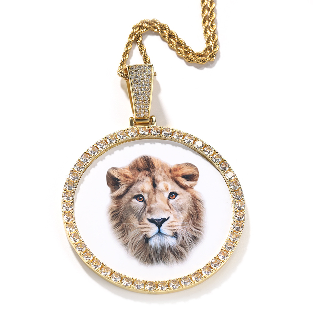 Customize Photo Pendant Necklace Round Memorial Frame Medal Pendants with Zircon Three Sizes