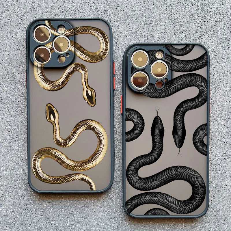 Luxurious Black Gold Snake Phone Case for IPhone 16 Plus 15 14 13 12 11 Pro Max Mini X XR Unique Dragon Shockproof Back Cover M240927