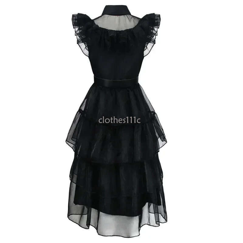 Wednesday Addams Up Costume For Girls Birthday Halloween Cosplay Party Dress With Wig Soc Belts For Kids 2-12 Years