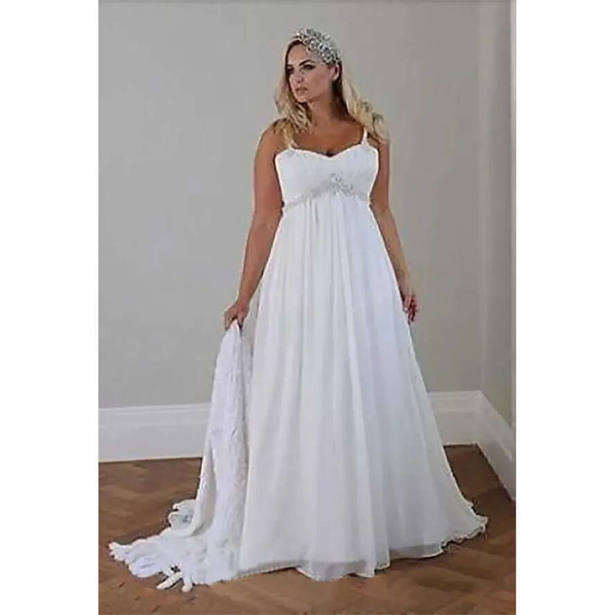 Size Modest Dresses Plus Beach Wedding Chiffon A E Or Length Spaghetti Straps Lace Up Back Simple Elegant Boho Bridal Gowns White Wed Dress For Bride 
