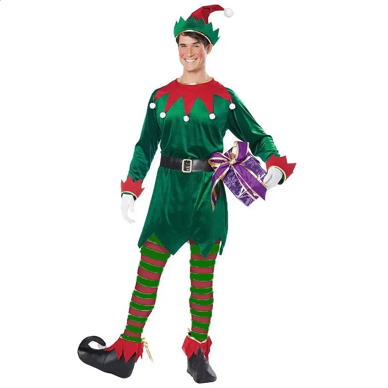 Christmas Elf Costume Womens Adult Santa Claus Green Elf Role Playing Costume Set Christmas Carnival Fancy Party Dress 240927