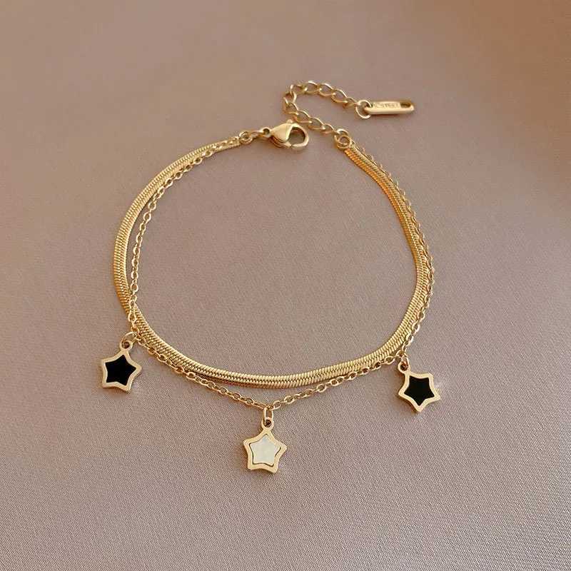 316L stainless steel Mtilayer chain star charm necklace used as a gift for girls parties in fashion jewelry sets X2411061