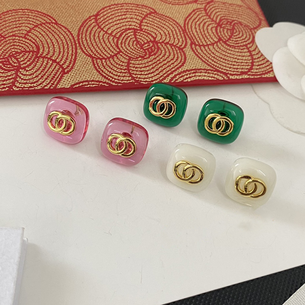 Designer Letter Earrings Candy color Stud Brass Copper 925 Silver Geometric Famous Women's Round Crystal Rhinestone Pearl Stamps Earrings Wedding Party Jewerlry