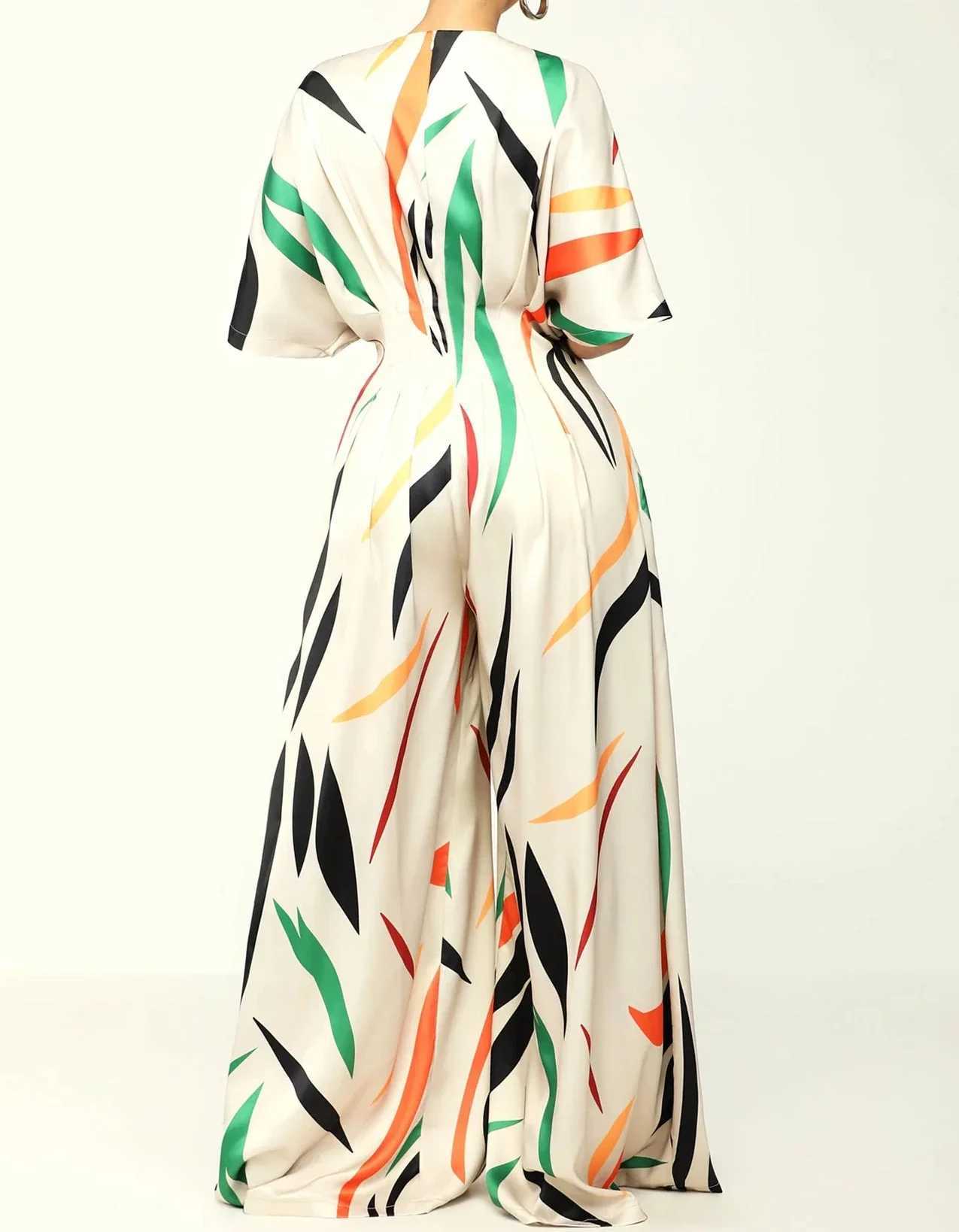 Jumpsuit women Fashion Spring New Print Half Sleeve V-Neck Wide Leg Loose Casual Temperament Jump suits Casual Overalls M240926