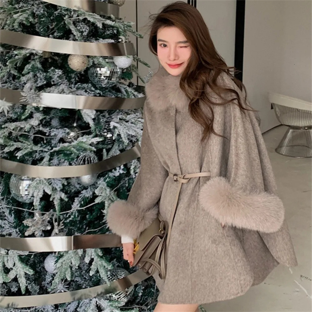 Sleeve Detachable Real Fox Fur Collar Wool 2024 New Autumn Winter Women's Warm A-E Jacket Thick Female Coat