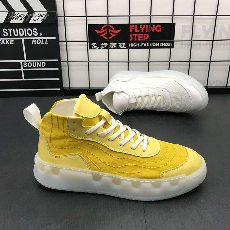 High Top Sneakers Casual Men Fashion Canvas/Mesh Breathable Upper Height Increased Flat Platform White Trend Board Shoes