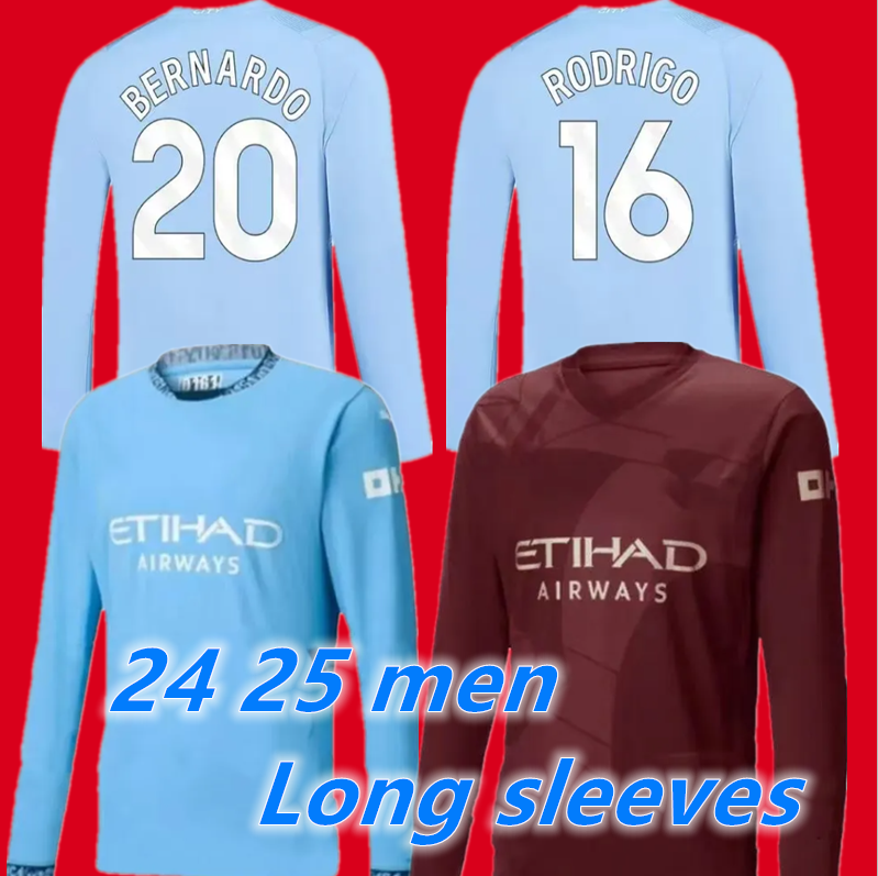 24 25 Man City DE BRUYNE GREALISH soccer jerseys 2024 2025 MANs cities ALVAREZ RODRIGO FODEN MAHREZ Doku HAALAND FANS PLAYER version MENs football shirt Long sleeve