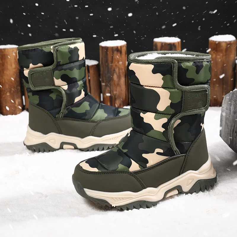 Kids Snow Boots Boys Warm Winter Shoes Outdoor Walking Sneakers Camouflage Comfortable Platform Plush Sports Boy BootsW251121