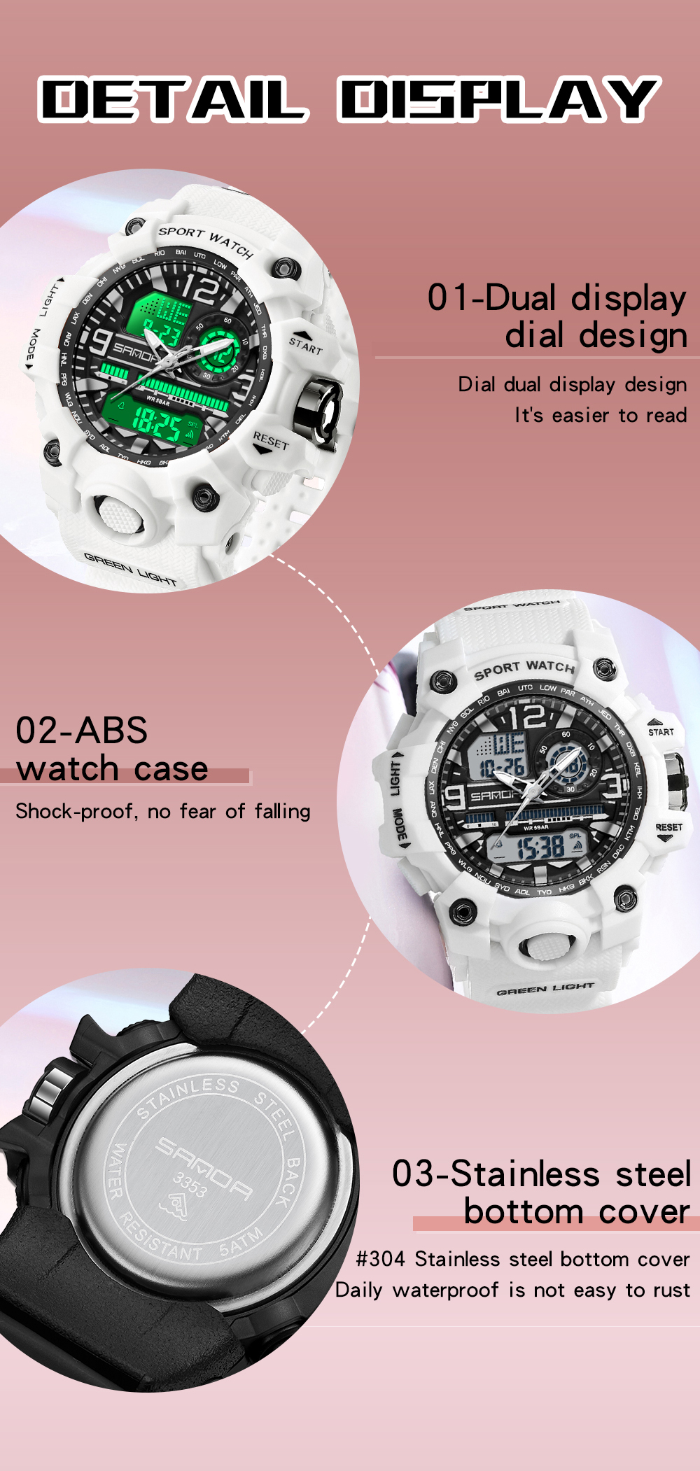 Fashion Top Brand Women's Youth LED Electronic Watch Multi functional Fashion Cool Women's Night Light Waterproof 3353