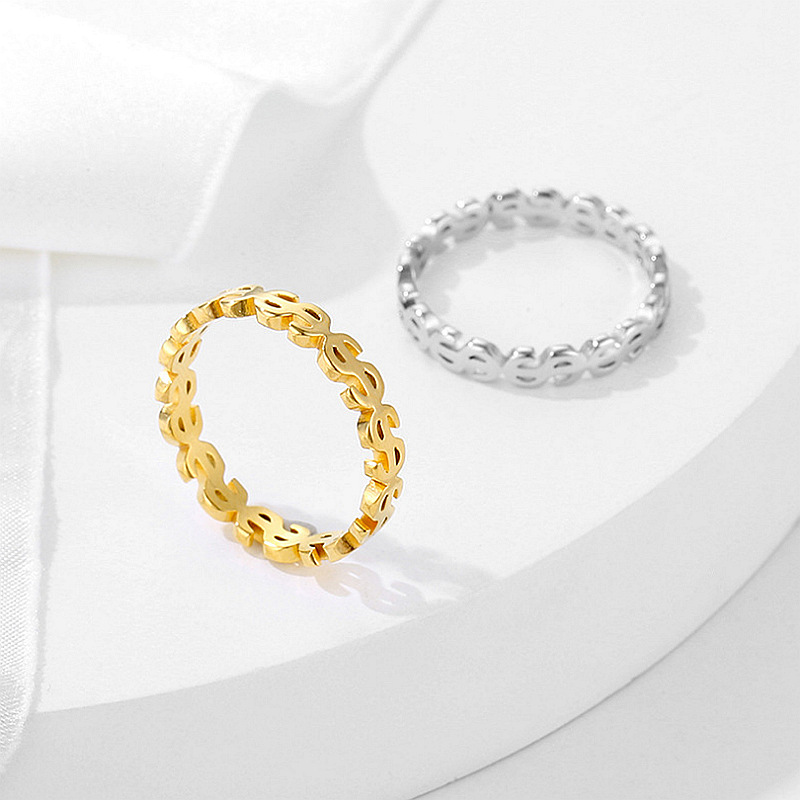 Luxurious Stainless Steel US Dollar Symbol Ring 4MM Creative Designer 18K Gold Silver Plated TItanium Steel USD Rings for Women Men Wedding Jewelry Gi