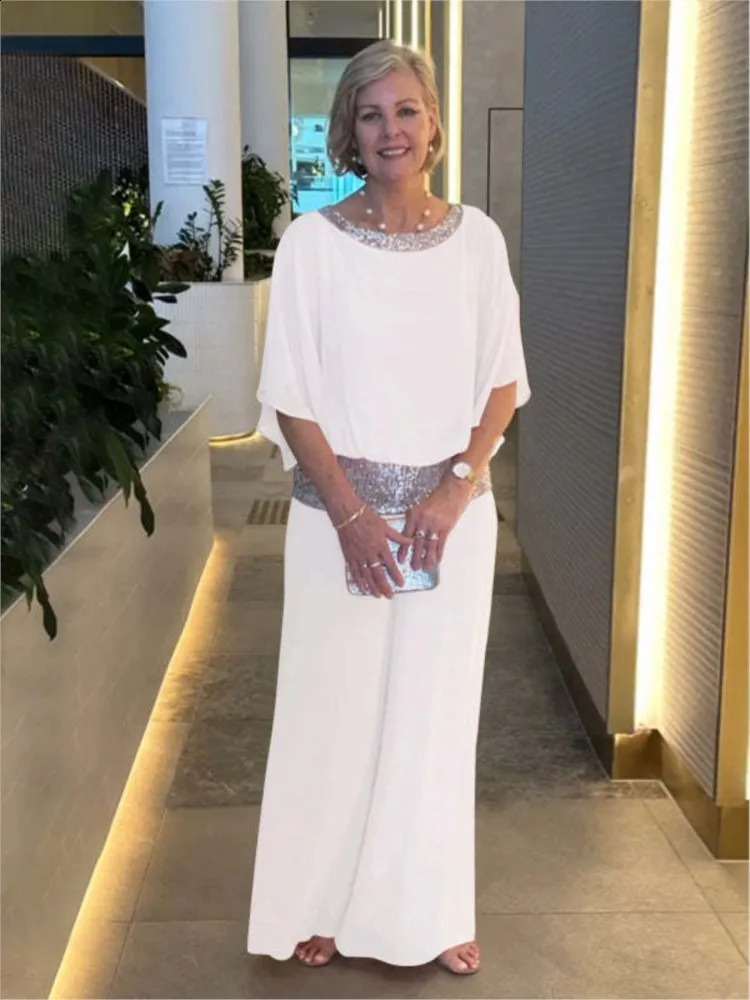 Fashion Sequin Splicing Chiffon Shirt Womens Suit Bat Short Sleeve Wide Leg Pants Summer Elegant Female Office 2 Piece Set 240927