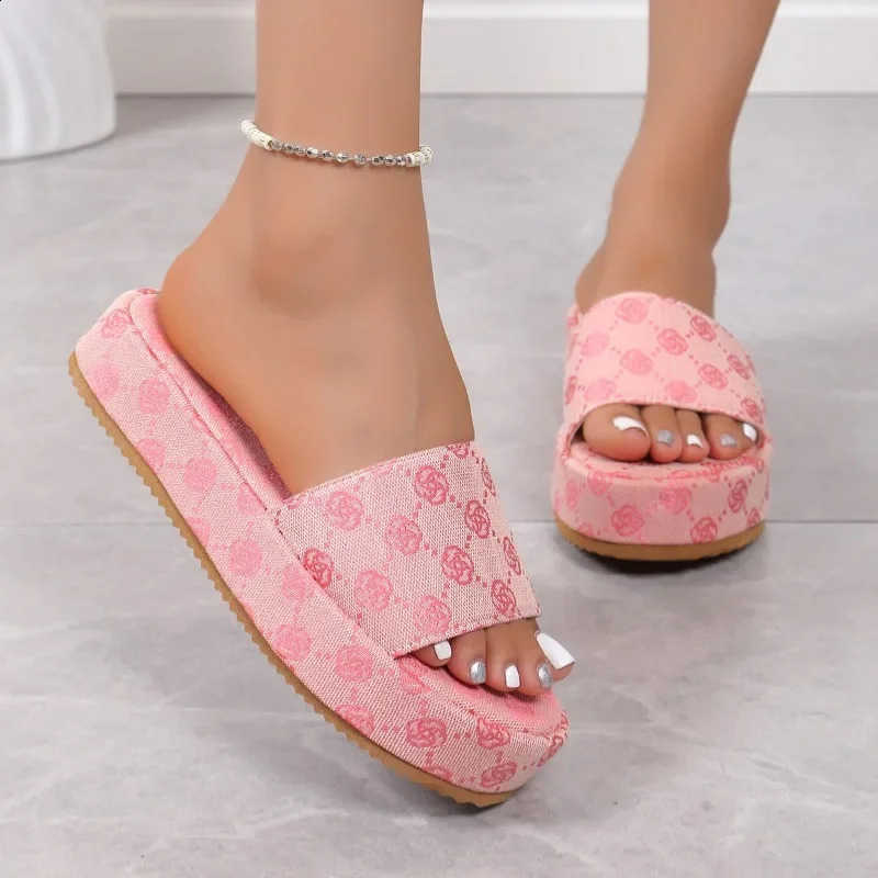 Women Platform Slippers 2024 Summer Shoes Flat Sandals Outdoor Floral Ladies Beach Sandalias 250820