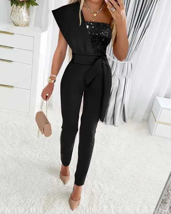 Sleeveless O-neck Jumpsuit Women Patchwork Romper Ladies Sexy Bodysuit Female Jumpsuit Overalls for Women Jumpsuits Elegant M240926