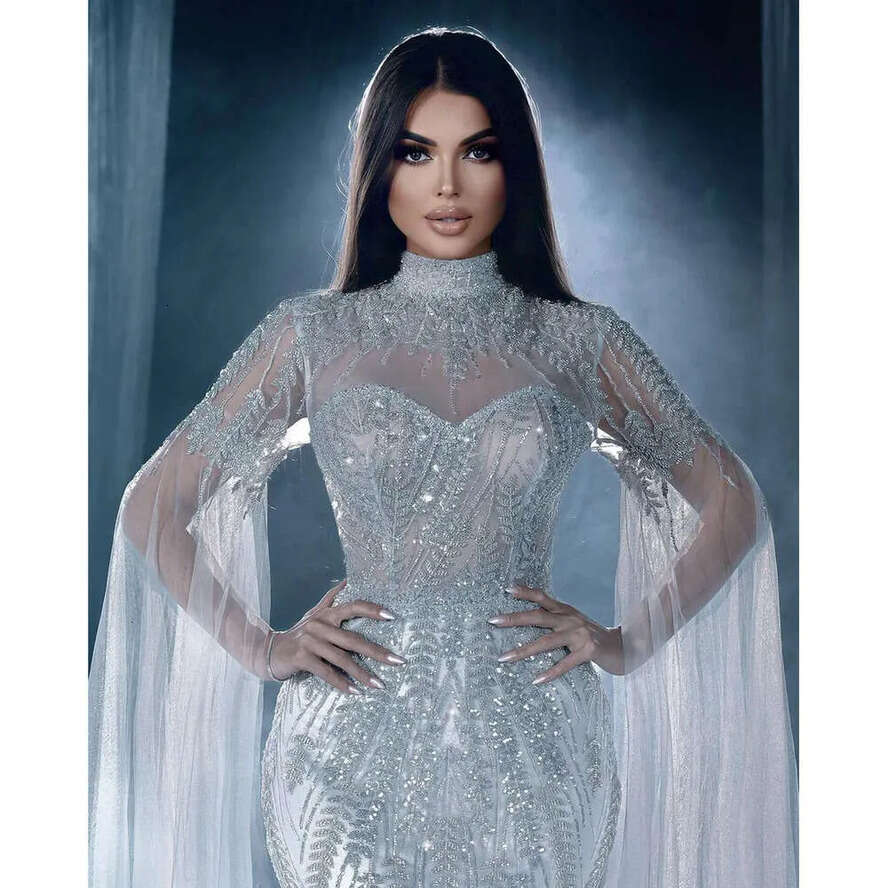 High Lace Gorgeous Neck Dresses Wedding Mermaid Applicants Long Sleeves On Tulle Zipper Or Length Custom Made Plus Size Bridal Gown Vestidos De Novia