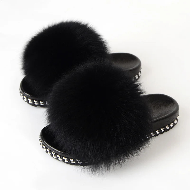 Womens slider summer fox sandals womens and fashion women with fur arrival 240