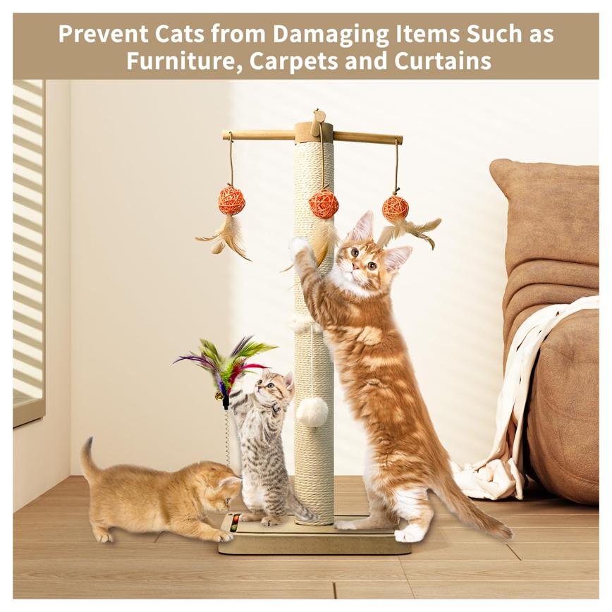 Post, Sisal Scratching Posts Indoor Cats Adults with Hanging Ball and Interactive Toys, 2 Mounting Methods Cat Scratcher for Kitten Cats, 25 inches