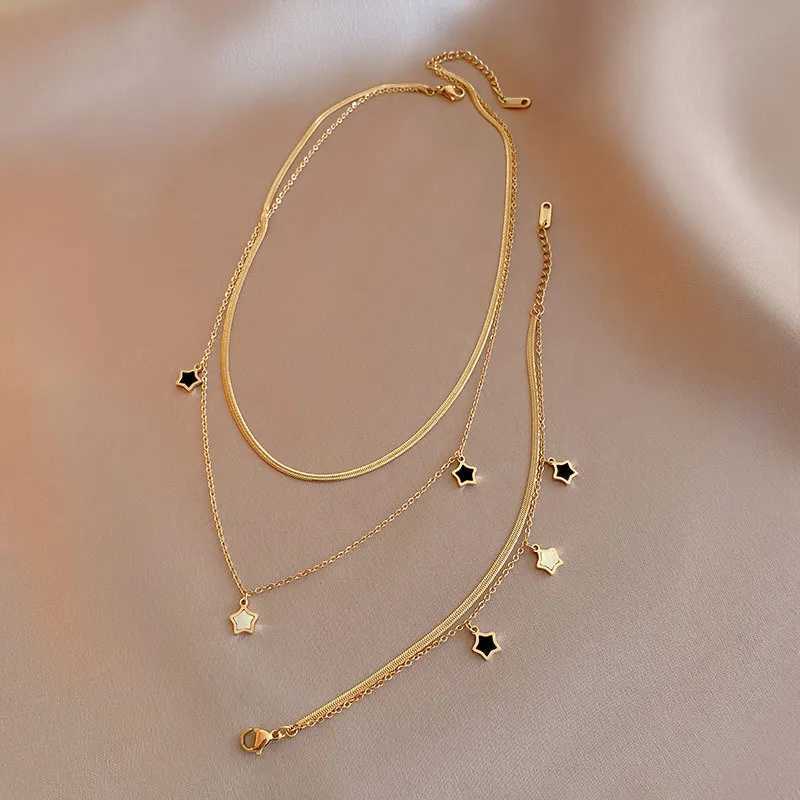 316L stainless steel Mtilayer chain star charm necklace used as a gift for girls parties in fashion jewelry sets X2411061