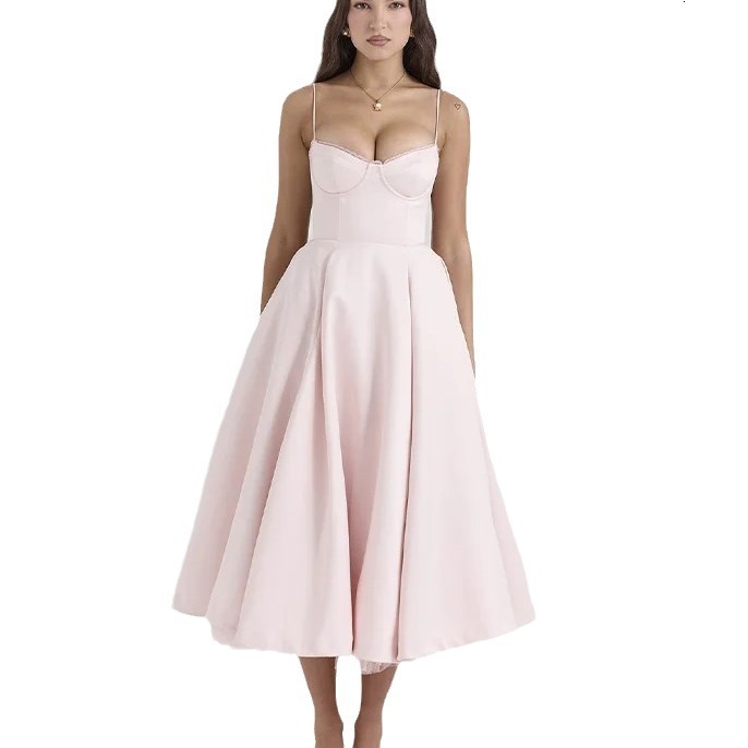 European and American style 2024 summer new women's fashion double-layer lace suspender sexy slim fit black fungus edge dress for women designer