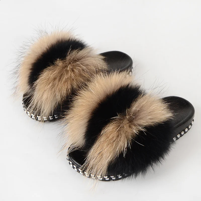 Womens slider summer fox sandals womens and fashion women with fur arrival 240