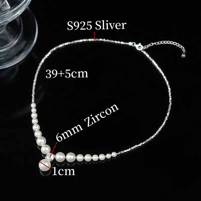 100% S925 Sterling Silver Gradient Pearl Pendants Necklace For Women Classic Choker Chain Wedding Birthday Party Gifts Jewelry 240921