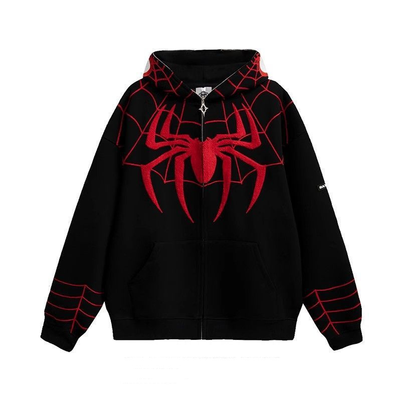 Men's Hoodies Embroidered spider hooded sweatshirt jacket for men and women loose fit
