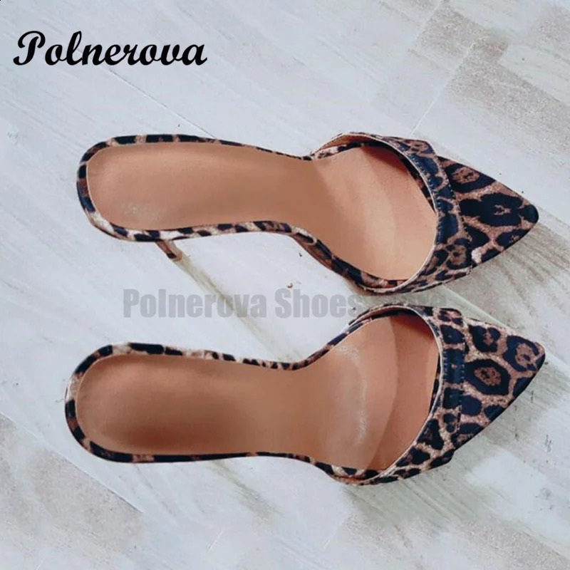 Leopard Print high heels slider womens summer slim high heel angle open high heels suede sexy flip up plus size sandals 240925