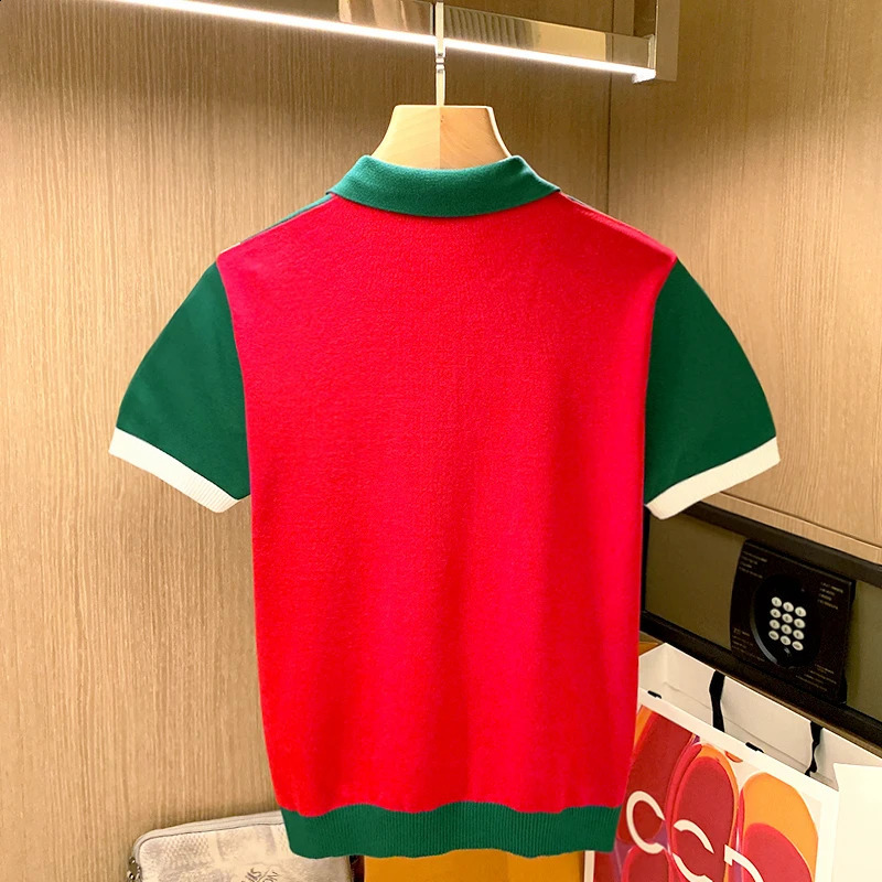 2024 Summer Mens Fashion Stripe Patchwork Polo Shirts Male Knit Casual Tops Tees Men Fashion Button Short Sleeve Polos Z18 240927