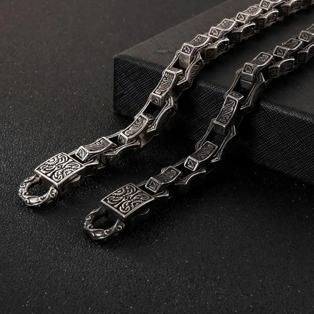 Fangdun Carving Square Charm Bracelet Mens Stainless Steel Box Chain Bracelet Mens Antique Silver Jewelry 240918