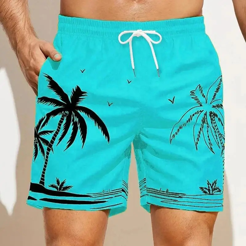 Summer Mens Shorts Quick Drying Hawaii Holiday Sports Swimming Trunks Fashion 3D Coconut Tree Printed Loose 6XL 240926