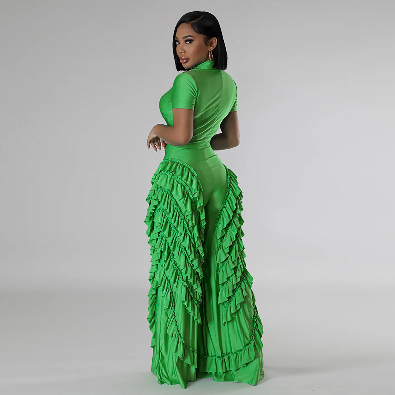 m8063 european and american women's wear 2024 new shirt short sleeve tight high elasticity lace jumpsuit