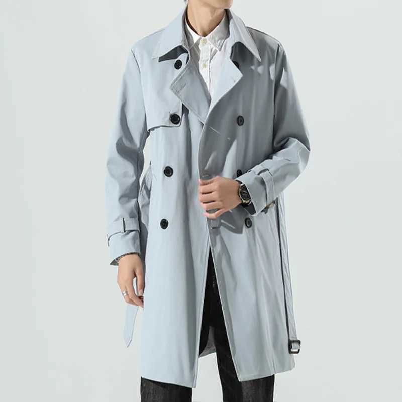 2023 British style double chest mens windbreaker business casual loose long mens windbreaker M-4XL W240926