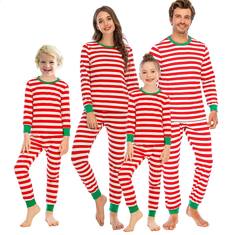 Red and White Striped Family Christmas Pajama Set Childrens Pajamas Mother Father Appearance Couples 240926