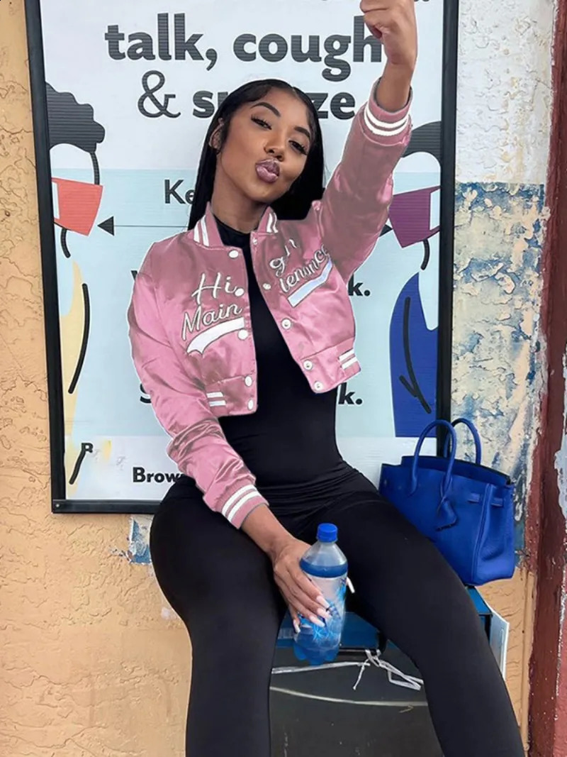 Letter Embroidery Womens Bomber Jacket Y2K Streetwear Fashion Single Chest Ultra Thin Short Jacket School Jacket 240927