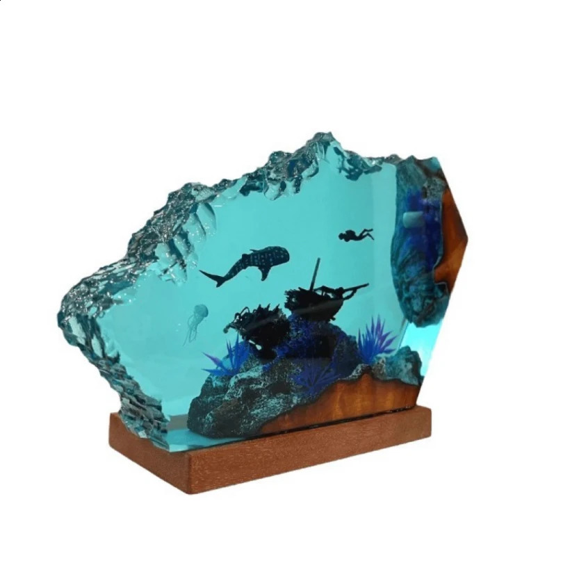 Sharks and divers in the ocean personalized small table lamps for home decoration holiday gifts style 240920
