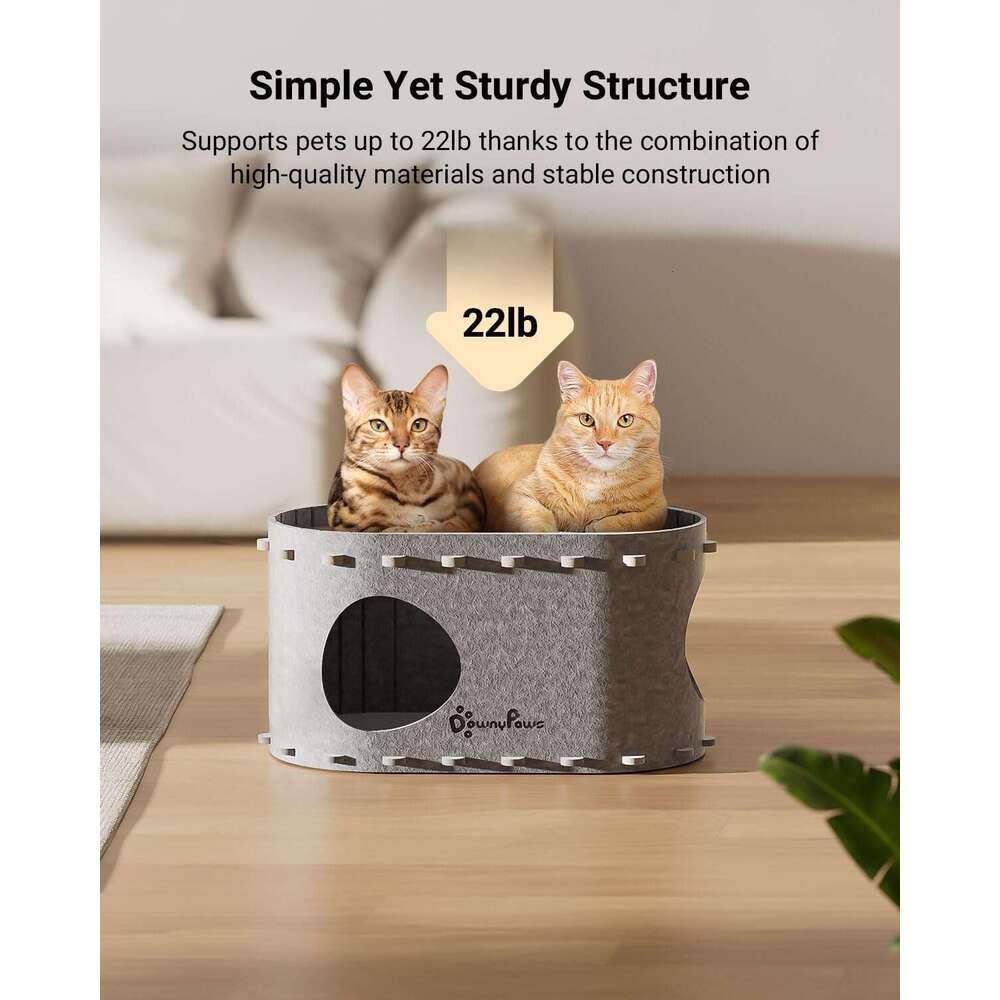 Indoor house, suitable for multiple cats and large cats, 22 pounds (about 10 kilograms), scratch resistant hole, foldable cat tunnel enclosed bed