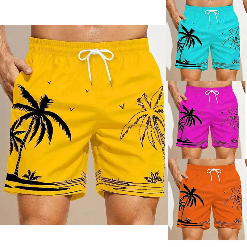 Summer Mens Shorts Quick Drying Hawaii Holiday Sports Swimming Trunks Fashion 3D Coconut Tree Printed Loose 6XL 240926