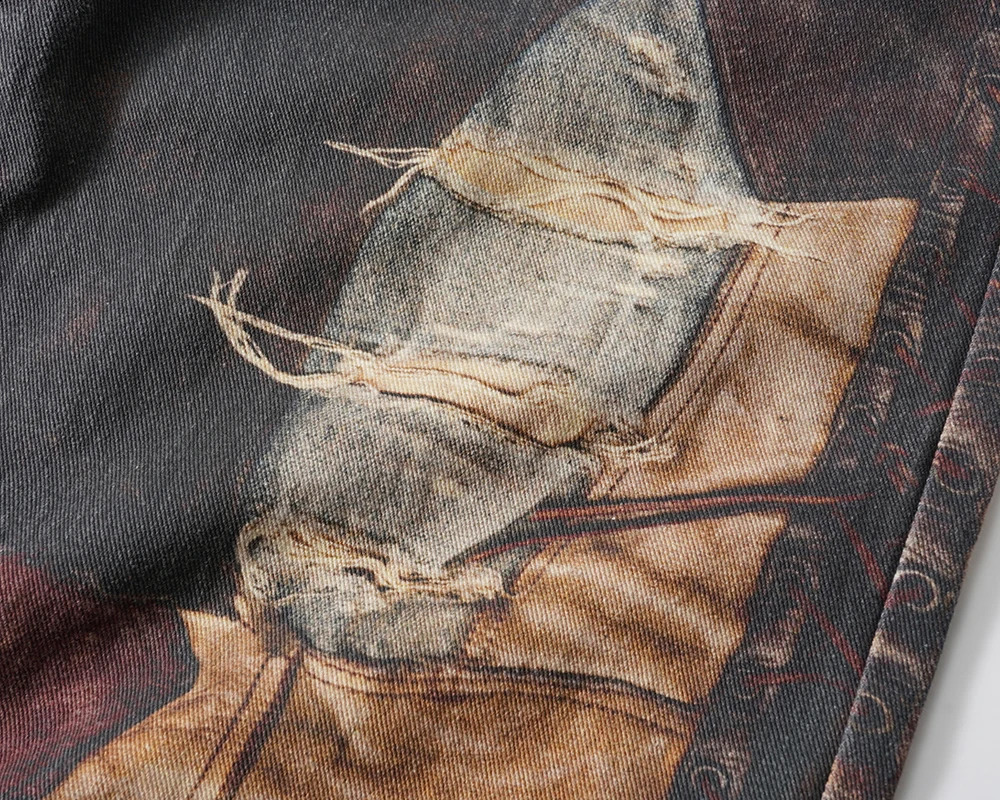 Y2K Autumn Wear Patch Work Bag Jeans Mens And Womens Straight Tear Casual Denim Loose Cargo Oversized 240924