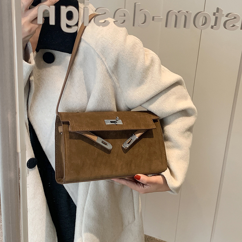 hot 2025 new frosted autumn and winter Kelly armpit women handbag shoulder crossbody small square original steel buckle hardware designer bag