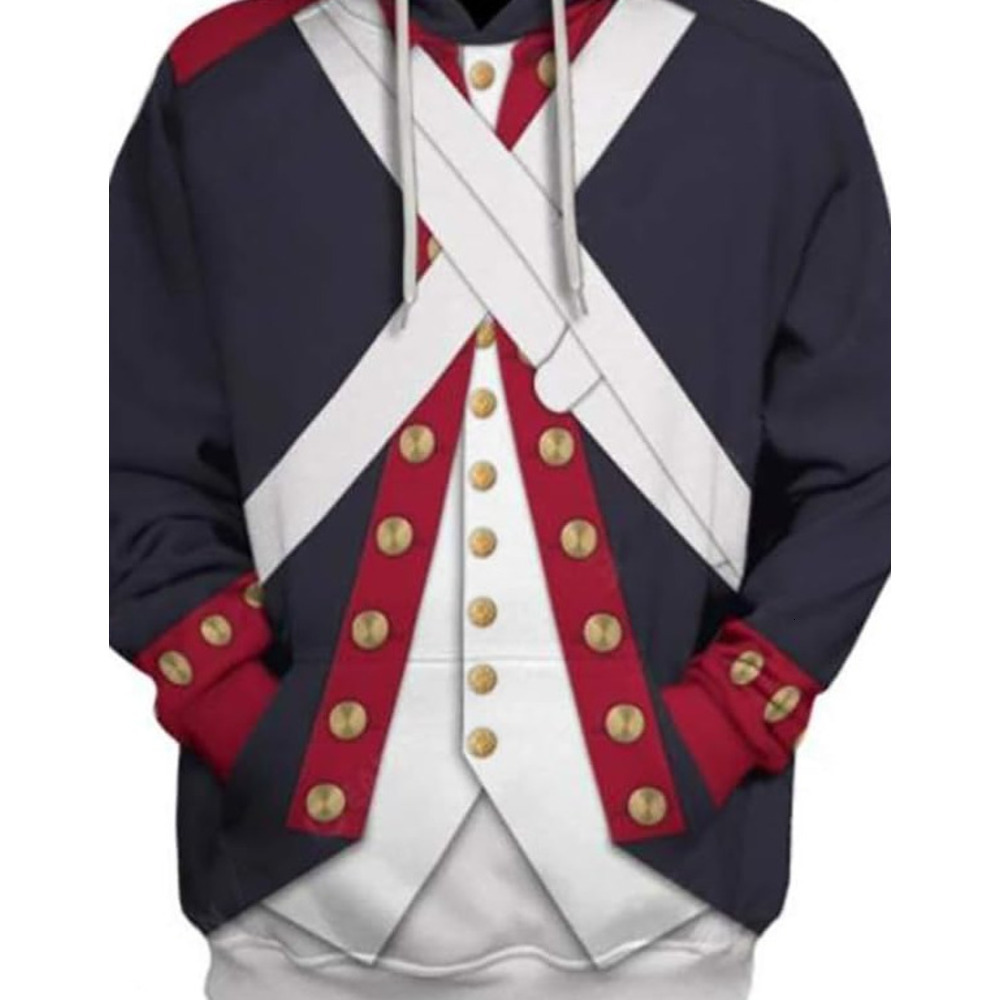 Hoodie for Mens Womens Revolutionary War Uniform Costume 3D Printed Sweatshirt Army Jacket for Men Women Graphic Hoodies sweatshirt Pullover Long Slee