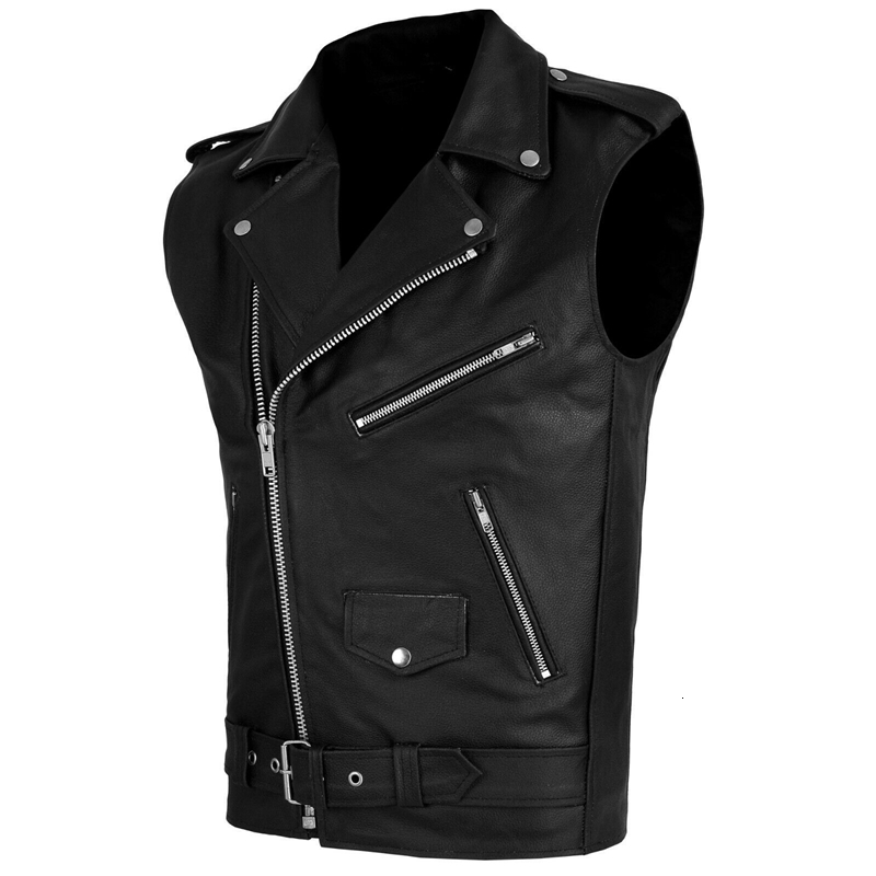 PU Men Vest Waistcoat Jacket Turn-Down Vests Sleeveless Leather Clothes Male Clothing 240912