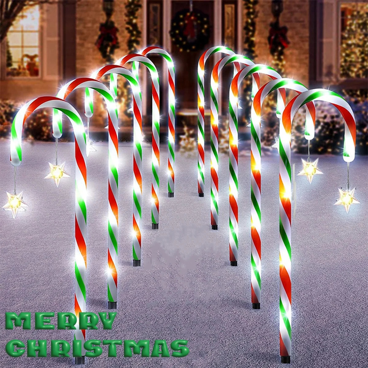Christmas solar candy cane lights holiday parties courtyard paths atmosphere decoration props outdoor waterproof night 241019
