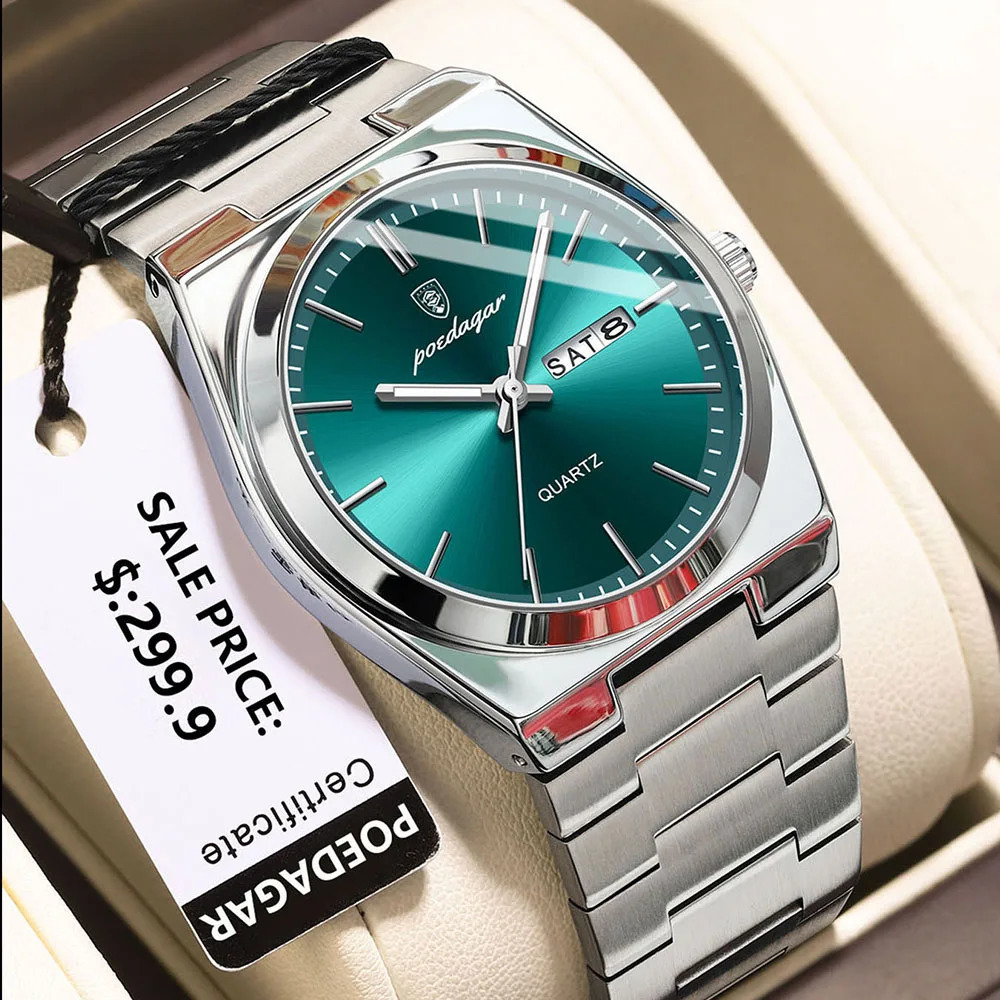 POEDAGAR Mens Watches Fine Steel Sport Fashion Original Quartz Watch for Man Waterproof Luminous Date Weel Gentleman Trend Relo 240919