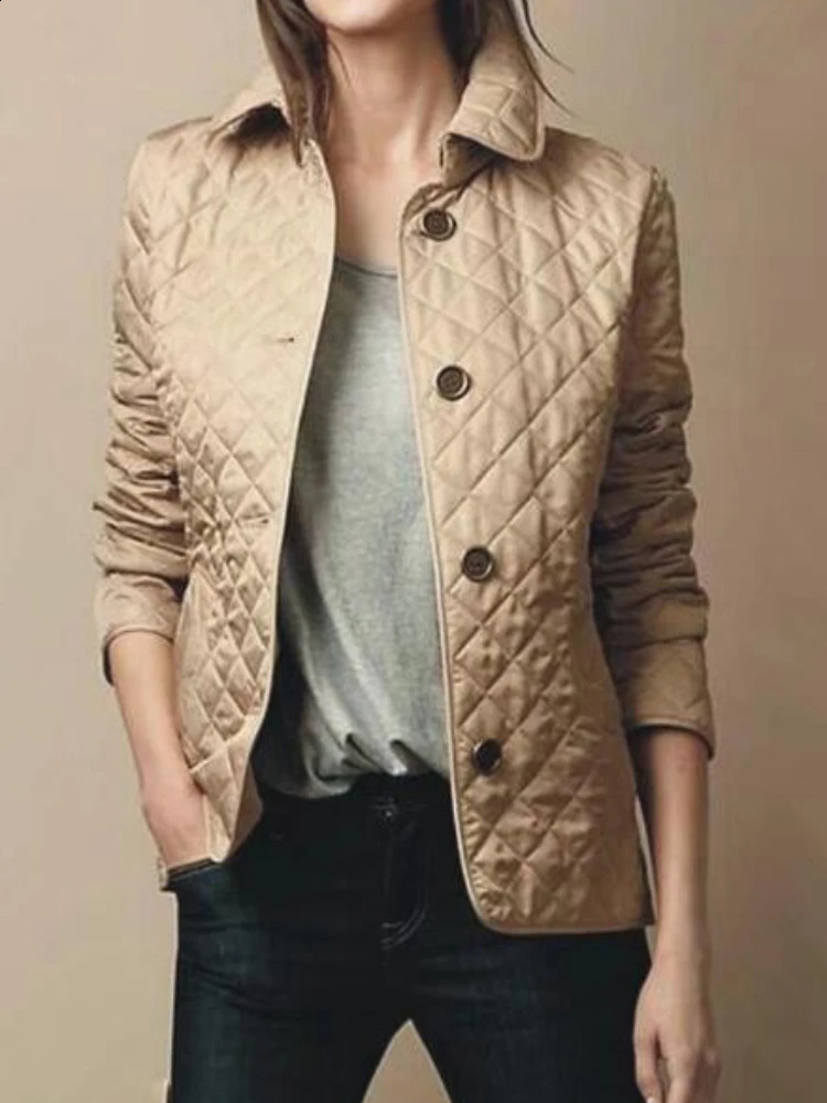 Quilted Coat Winter Jacket Women Turndown Collar Jackets for 2024 Elegance Office Lady Singlebreasted Warmth Streetwear 240921