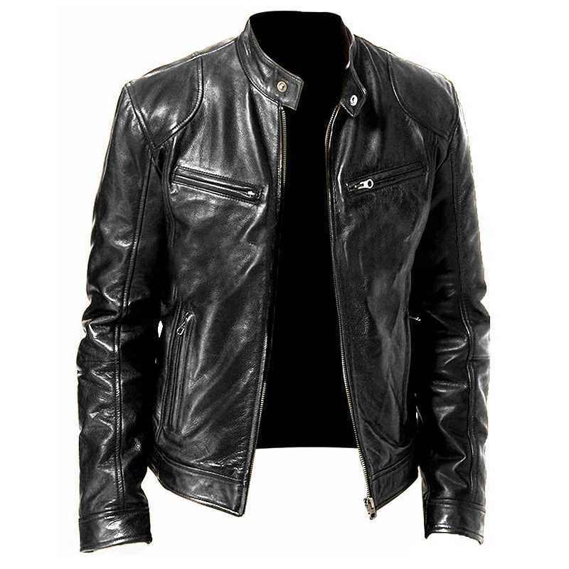 Mens Stand Collar Leather Jacket Coats Male Antiwind Motorcycle Zipper Jackets Winter Men Outdoor Sport Streetwear Jacket Men W251023