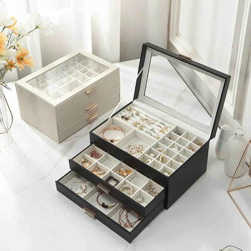Organizer Display Jewelry Box Portable Travel S/M/L 3Layers Jewelry Gift Boxes Jewelry Button PU Storage Jewelers Case 240923