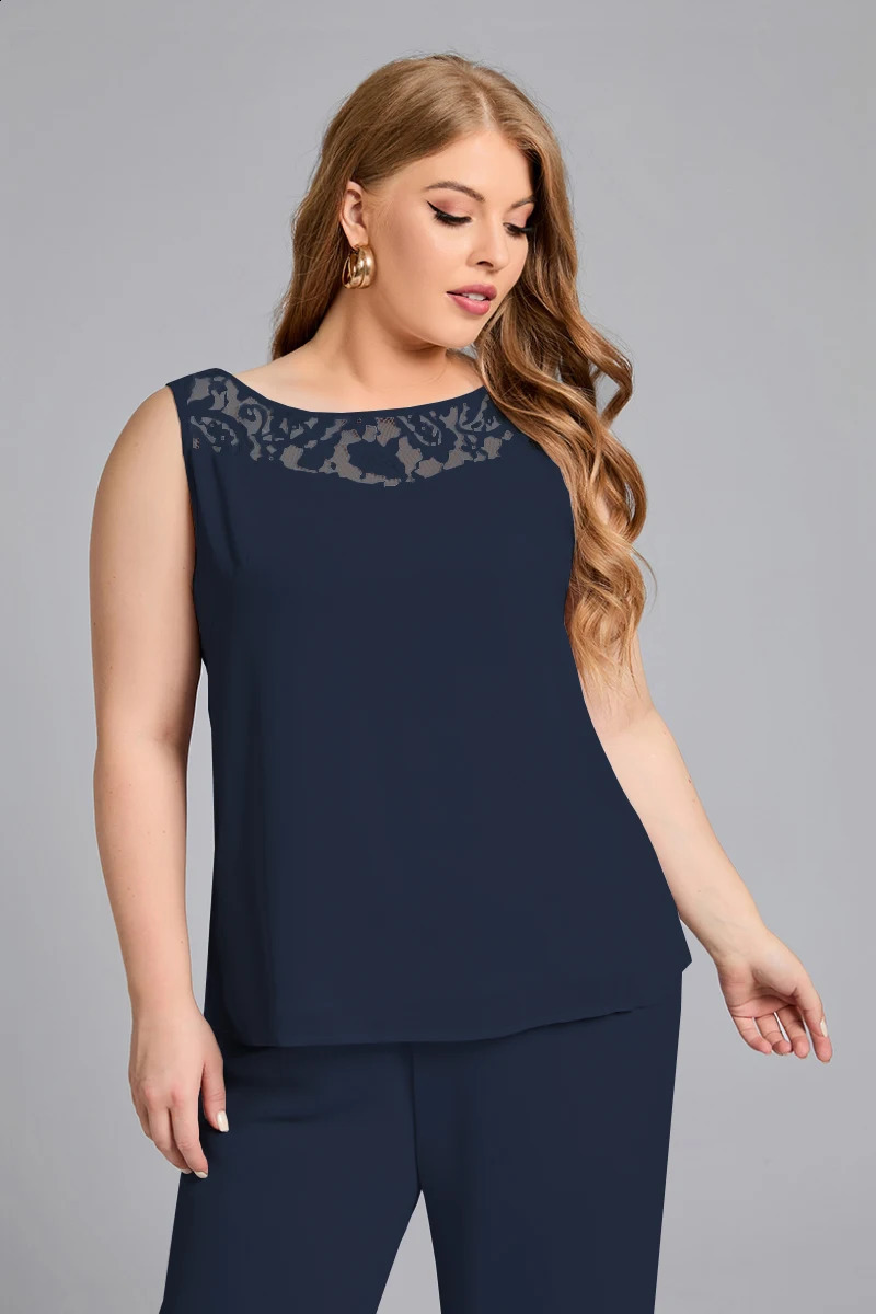 Plus Size Mother of The Bride Sequins Mesh Three Pieces Set Pant Suits Chiffon Casual Matching Elegant Basic Outfit 2024